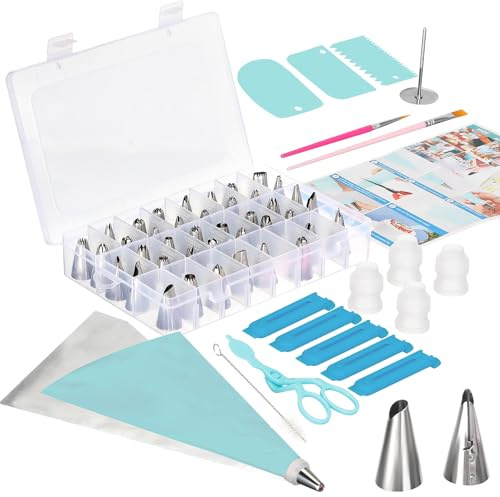 VINATO Poche a douille patisserie 83 Pièces, Set de Douilles en Acier Inoxydable, Sac à Pâtisserie et Boîte de Rangement, Accessoire pour Gâteaux, Cupcakes et Décoration Bleu