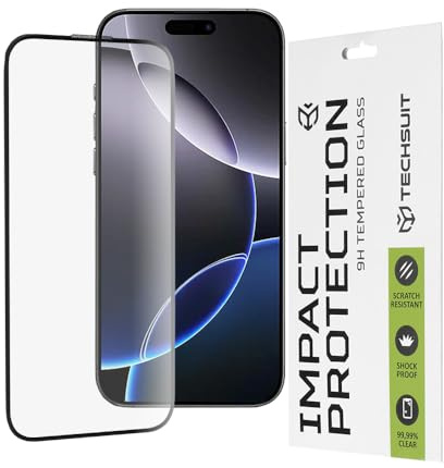 Techsuit Displayschutzfolie für iPhone 16 Pro Max Gehärtetes Glas mit 9H Härte, Vollständige Abdeckung, Stoßschutz, Oleophobe Beschichtung, Anti Fingerabdruck, Blasenfrei, 111D Full Glue