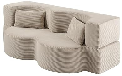 MY Furniture Zzofa Sofa double Bed in Light Taupe Jumbo Cord – Modern Playful Design, Supportive Solid Foam, Lightweight & Comfortable, Ideal for Kids Rooms, Playrooms & Student Accommodation