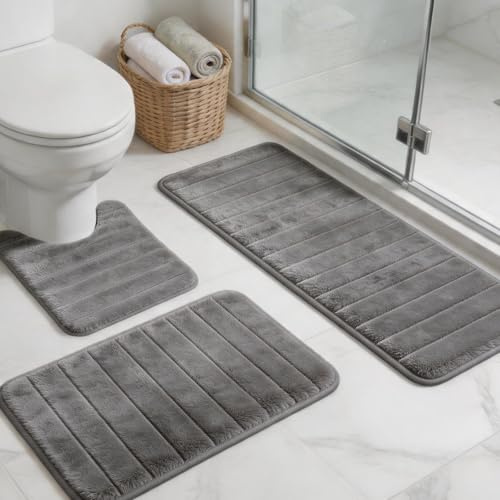 Zourglow Juego de 3 Alfombras de Baño, Alfombrilla Baño Antideslizantes