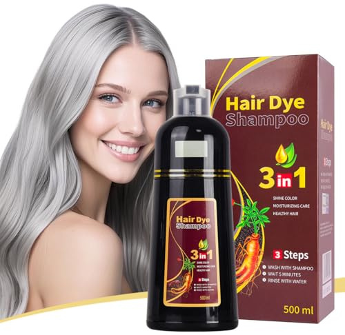 3 In 1 Black Instant Hair Color Shampoo, Long Lasting, For Man & Women, Multiple colors to choose from, 500ml (Silver)