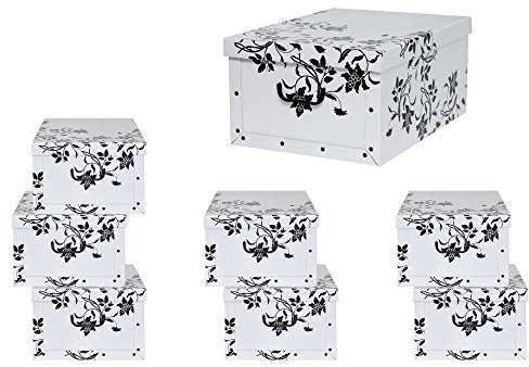 Kreher 8 Stück XXL Dekokarton mit modernem Muster Barock Blumen Weiß - Tolles Motiv, passt in jeden Haushalt! Edel und hochwertig! Mit Griffen zum Tragen und XXL Volumen!