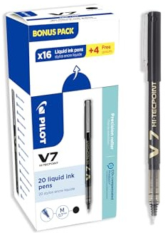 Pilot 3131910516538 V7 Hi-Tecpoint Liquid Ink Roller Pen - Black (Pack of 20)