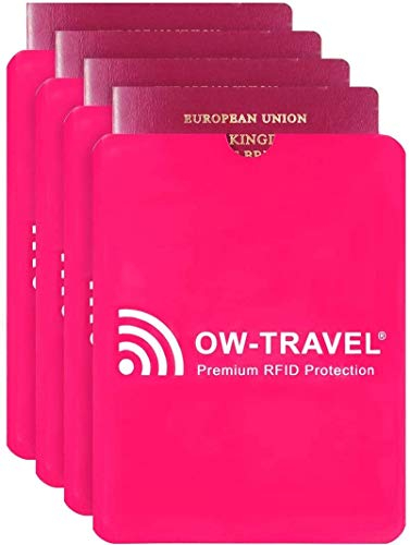 OW-Travel TÜV geprüfte RFID Schutzhülle Kreditkarten 100% Schutz NFC Schutzhüllen, Reisepasshülle Reisezubehör für Kreditkarte Personalausweis EC Bankkarten Visa: 4ReisepassBlockerRosa
