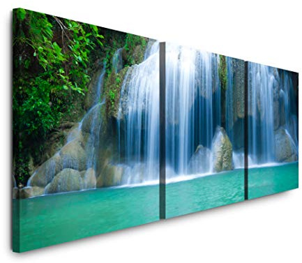 SIN-US 74 Wasserfall in Thailand Bild XXL Panorama Deko Wandbilder 150x50cm - 3 Bilder a 50x50cm