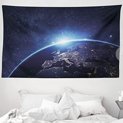 ABAKUHAUS Erde Wandteppich und Tagesdecke, Planet aus dem Weltraum aus Weiches Mikrofaser Stoff Waschbar ohne Verblassen Digitaldruck, 230 x 140 cm, Dunkelblau