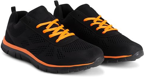 Get Fit Women’s Lightweight Trainers - Breathable Mesh Gym Walking Shoes - Comfortable Lace-Up Fitness Sneakers, Flexible Non-Slip Sole - Black/Orange - UK3/EU36