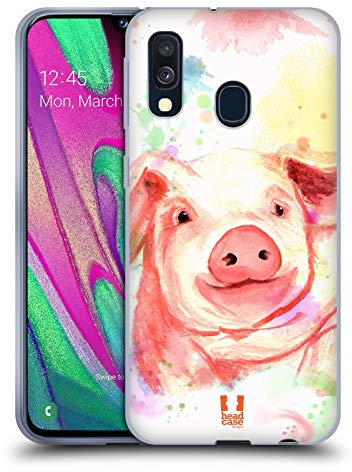 Head Case Designs Maiale Animali Acquarellati Custodia Cover in Morbido Gel Compatibile con Samsung Galaxy A40 (2019)