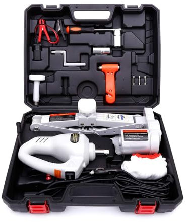 Trihelper Electric Car Jack Kit - 12V Trailer Floor Jack Stands Set 3 Ton Vehicle Scissor Car Lift for Tire Change and Road Emergency with Impact Wrench