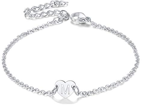 FaithHeart Edelstahl Silber Damen 16cm Armbänder Alphabet M 16cm +5cm Armskette für Party