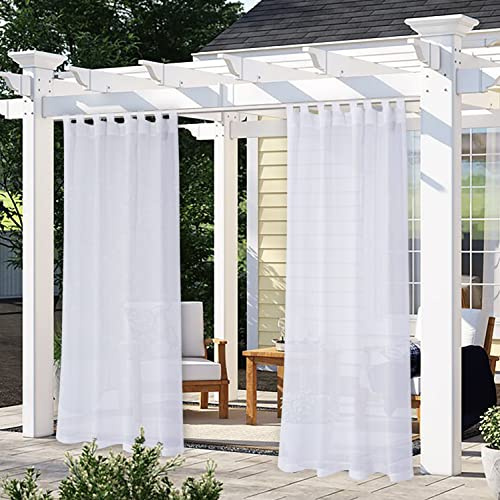 LORDTEX Jute-Leinen-Optik Outdoor Vorhang für Terrasse – 2 Stoffbahnen wasserdichte Schlaufen Oben durchscheinende Vorhänge für Pergola, Veranda, Cabana und Pavillon, 132 x 308 cm, weiß