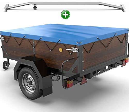 Tarpofix® Bâche pour remorque plate 160 x 115 x 7,5 cm + 1x arceau de bâche (réglable 100-145 cm) - Bache remorque PVC - Bâche de couverture pour diverses remorques de voitures de 350kg & 500kg