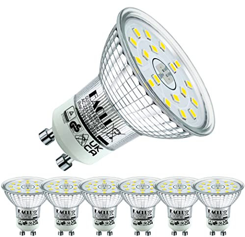 EACLL GU10 LED Kaltweiss 4.9 Watt Ersetzt 75W Halogen Leuchtmittel, 6er-Pack, 585 Lumen 6000K Birnen, AC 230V Flimmerfrei Strahler, Abstrahlwinkel 120 Grad Spot, Nicht Dimmbar Reflektorlampe