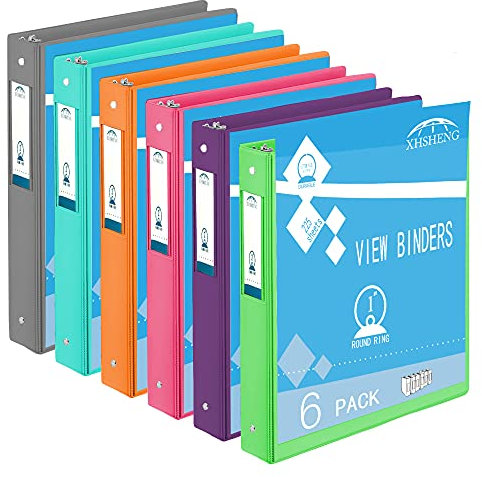 3-Ringbuch, robuster 2,5 cm runder Ring, hält 21,6 x 27,9 cm Papier, mit 2 Taschen, 6 Farben Binder sortiert