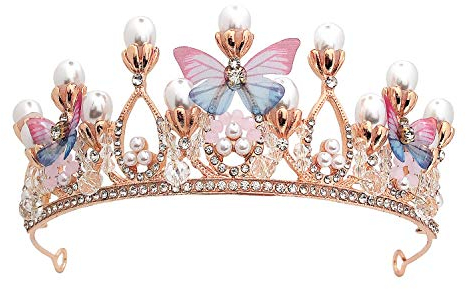 Diademe für Mädchen Kristall Tiara Perle Prinzessin Kostüm Krone Stirnband Blumenwettbewerb Braut Hochzeit Haarschmuck Cosplay, Geburtstag, Feier, Feiertag, Party Geschenk für 5-16 Jahre alt