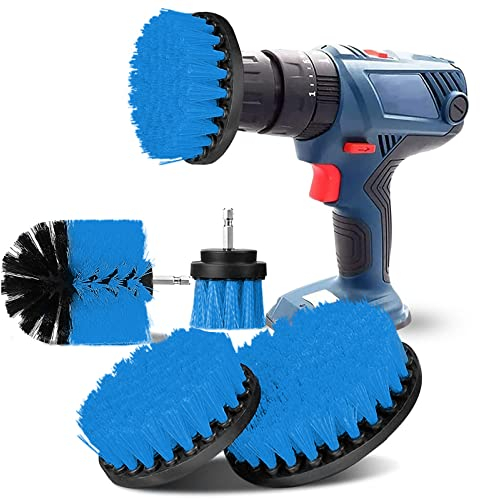YIHATA Cepillo de Taladro Eléctrico 4 Pieces, Juego de Cepillo Limpieza Hogar, Multifuncionales Brochas para Limpiar Paredes, Baño, Cocina, Tapiceria Coche, Piso Azulejo, Esquinas, Terraza Azul