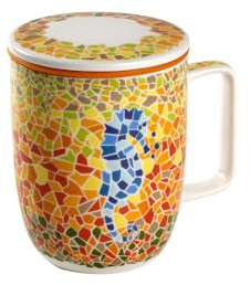TEA SHOP - Taza de Té o Infusiones con filtro, infusor y tapa - Mug Harmony Caballito - Fabricada en Porcelana con diseño exclusivo y original