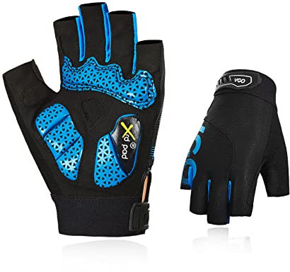 VGO 1 Paar Herren Halbfinger Fahrradhandschuhe Fahrrad Reithandschuhe Anti-Rutsch Fitness Training Outdoor Handschuhe (Größe XL, Blau, MF2514)