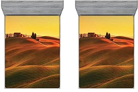 ABAKUHAUS Italienisch 2er-Satz Spannbetttuch, Mittelmeer Old House, Soft Dekorativer Stoff Bettwäsche Rund-um Elastischer Gummizug, 160 cm x 200 cm, Orange Weiss