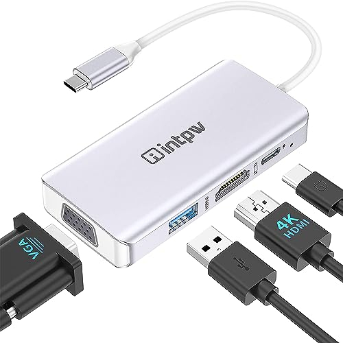 intpw Adattatore da USB C a HDMI VGA, adattatore multiporta da USB-C a HDMI 4K per MacBook Pro/MacBook Air/iPad Pro/Dell XPS con Thunderbolt 3 porte, colore: Argento