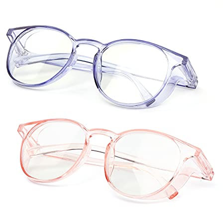 Kelens Blaulichtfilter Schutzbrille, Arbeitsschutzbrille, Winddicht, UV-Schutz, Anti-Beschlag, Klare Brille Mit Anti-Scratch (Rosa+Blau)