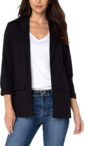Liverpool Los Angeles Womens Petite Boyfriend Blazer w/Princess Darts Black Large