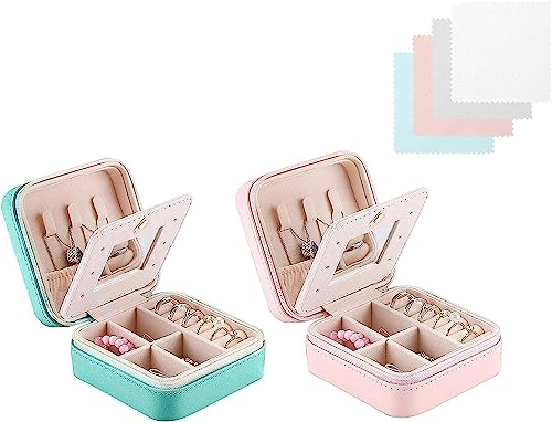 Aucuu Schmuckkasten, Schmuckkästchen Klein Reise für Damen Mädchen, Reiseschmuckaufbewahrung mit Spiegel, Schmuckschatulle,Schmuck-Organizer, Schmuckbox, Jewelry Box, Schmuckaufbewahrung