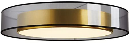 Dimmbar LED Wohnzimmerlampe Deckenleuchte Vintage Klassisch Kupfer Gold Schlafzimmerlampe mit Fernbedienung Romantische Antik Runde Schwarz Stoff-Schirm Deckenlampe Modern Büro Esszimmer Lampe Ø60cm