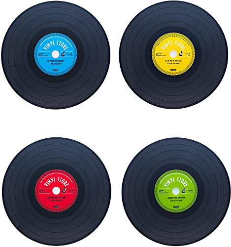 MAQA 4 pz Tovagliette americane lavabili plastica D 38 cm, tovagliette rotonde a forma di disco vinile, sottopiatti rotondi vintage