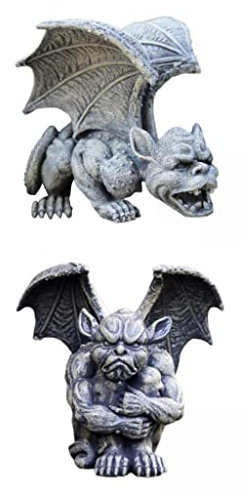Duiaynke Lot de 2 statues de gargouille en résine uniques pour jardin, jardin, clôture, allée, décoration, collection de cadeaux d'art