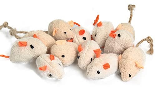 emours 12 Piece Pack Rattle Furry Mice Cat Toy Realistic Fur Mice Squeak Toys (Variegated)