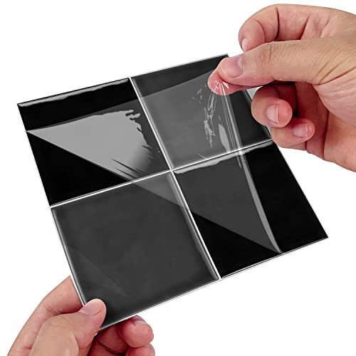 Alwayspon Fliesenaufkleber mit Mosaikeffekt, Vinyl, selbstklebend, Spritzschutz, wasserdicht, zum Aufkleben, für Küche, Badezimmer, Wand, 25 Stück x 15 cm, Schwarz / Grau