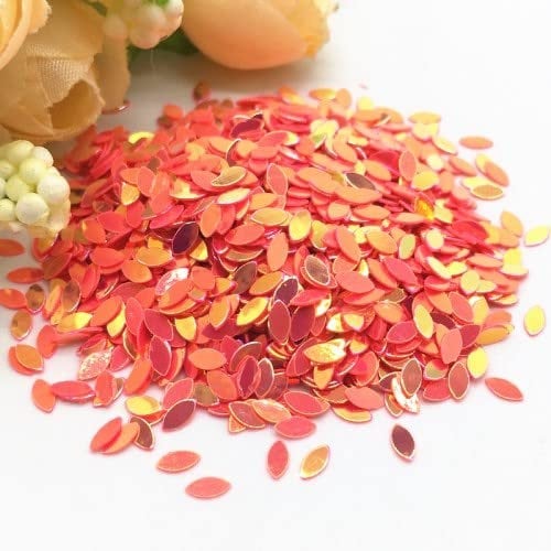 2000pcs 2 * 4mm Mini Horse Eye Flat Oval Sequins for Nail Art Paillette Sewing Embellishment Findings Women DIY Accessories 10/20g-Melon red with Gold,2x4mm Eye 20g