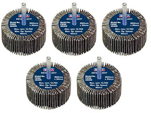 Sealey Ø60 x 30mm Abrasive Flap Wheel Ø6mm Shaft 40Grit - Pack of 5 FW6030405