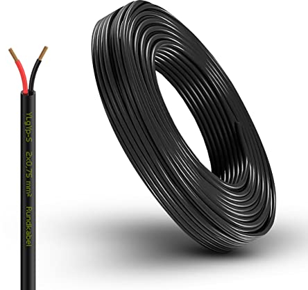 Fahrzeugleitung Anhängerkabel Rund oder Flach Kabel rot/schwarz 2X 0,75 1,0 1,5 mm² 2-adrig 6-24 Volt KFZ Auto (Rundkabel 0,75 mm², 10 Meter)