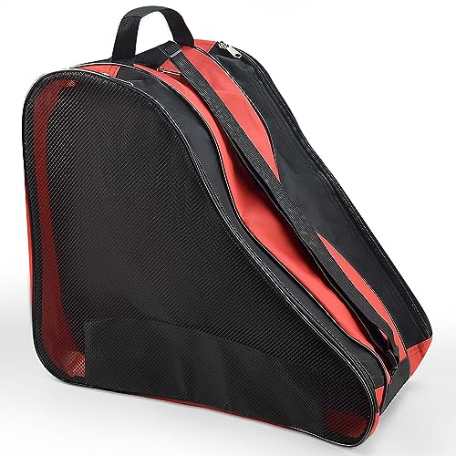 PERFETSELL Tasche Erwachsene Rollschuhetasche Rot Ice Skate Eishockey Bag Skischuhtasche mit Verstellbar Trageriemen Schlittschuhtasche Tasche für Eishockeyschlittschuhe für Herren Damen