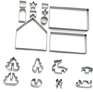 KICHOUSE 18pcs Christmas Cookie Cortadores De Galletas Stainless Steel Cookie Cookie Cookie Cutters for Baking Cake Stencils Cake Mold Biscuit Mold 3D Old Fashioned Set