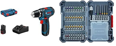 Bosch Professional 12V System Akku-Bohrschrauber GSR 12V-15 (inkl. Akku, Ladegerät, in L-BOXX) + 40tlg. Schrauberbit-Set (Zubehör Bohrschrauber und Schraubendreher)