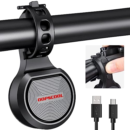 OOPSCOOL Elektrische Hupe mit 4 einzigartigen Sounds – für Fahrrad, verstellbar, 80 – 130 dB, wiederaufladbar über USB, wasserdichtes Zubehör für Fahrräder für Erwachsene und Kinder – Fahrradklingel