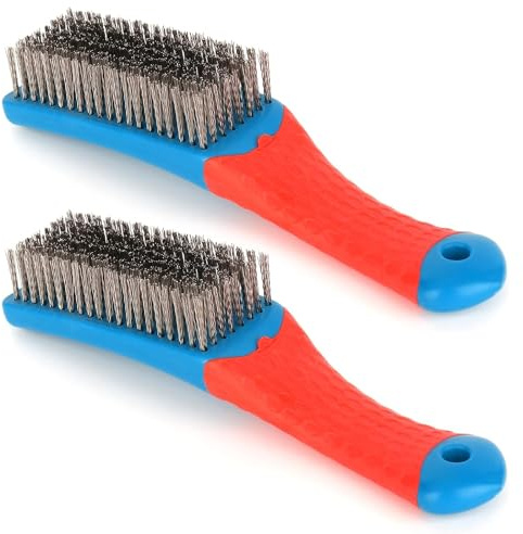 2 Pack Wire Brushes for Cleaning-Heavy Duty Stainless Steel Wire Scratch Brush for Metal Rust Cleaning,Paint Scrubbing with Rubber Covered Handle (2)