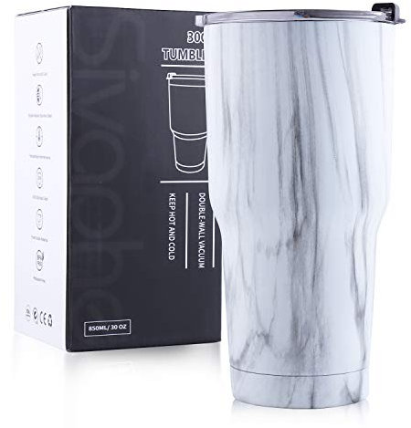 Sivaphe 30 OZ Insulated Tumbler Stainless Steel with Lid, Travel Coffee Cup Double Wall Vacuum Drinking Glasses for Camping Hiking (Marble 850ML)