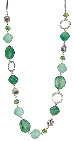 BULINLIN Collares largos de plata con cuentas para mujer, collar de cadena de suéter hecho a mano con cuentas de cristal para regalos de joyería de moda, 35 inches, Resina Perla Cristal, Jade
