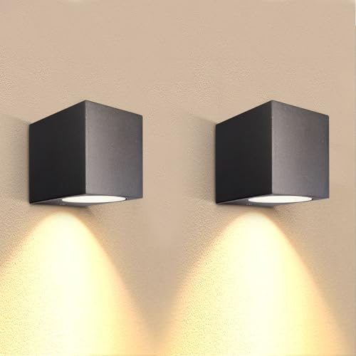 EXTRASTAR LED Wandleuchte Außen/Innen IP44, Wandlampe Einseitige für GU10-Glühbirnen, Aluminium Außenwandleuchte Max. 35W, Schwarz, 67 x 92 x 80 mm, 2 Stück