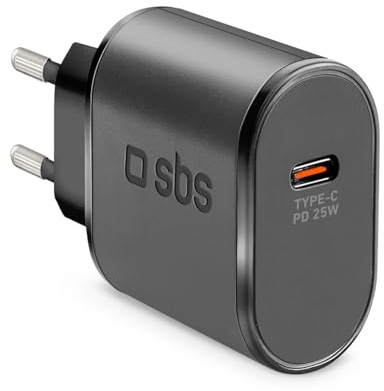SBS 25 W USB-C-Netzteil, Power Delivery (PD), Schnellladung, kompakt, Ladegerät für iPhone, iPad, Airpods, Samsung, Pixel, Tablet, Smartphone, Schwarz