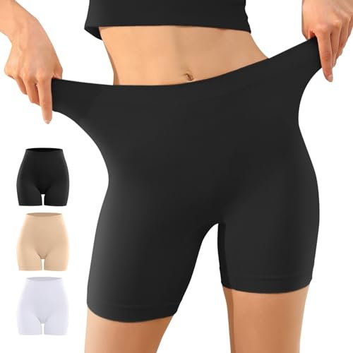 YouShow Radlerhose Damen Anti Scheuern Unterhosen mit Kurz Bein Unter Kleid Rock 3er Pack Boxershorts Kurz Leggings Beige Schwarz Weiß M