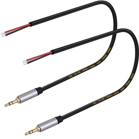 Confezione da 2 Pezzi di Ricambio da 3,5 mm a Cavo Aperto TRS a 3 Poli Stereo 1/8 3,5 mm Spina Jack Audio per Cuffie - Cavo di Riparazione