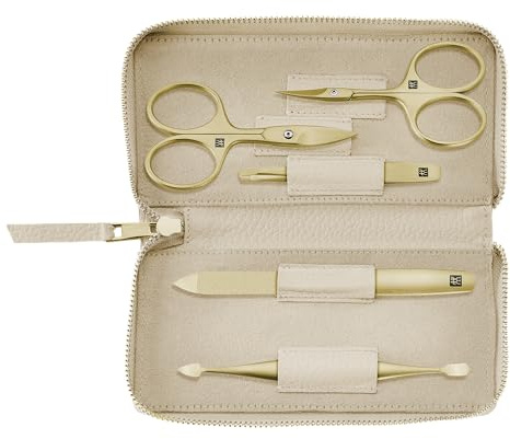 ZWILLING Manicure Set (5 piece, genuine leather case, travel set, with nail scissors and cuticle scissors), Premium, Gold Edition