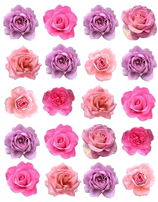 Cake Topper Edible 40 Pink Roses Flowers Pre-cut Premium Thick Sweet Wafer Card Standing Cupcake Toppers Birthday Party Cake Decorations