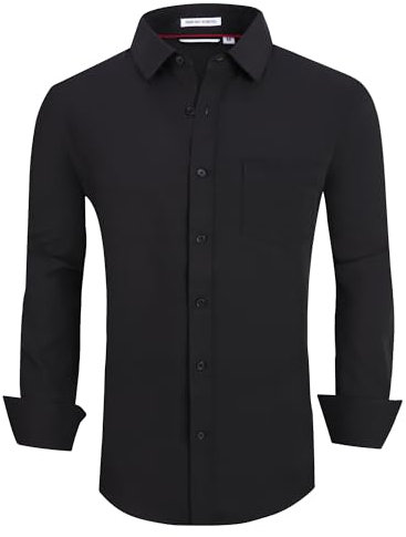 Alex Vando Chemise Habillée Infroissable pour Homme, Coupe Droite, Chemise Boutonnée Extensible dans Les 4 Sens, Noir, Taille S