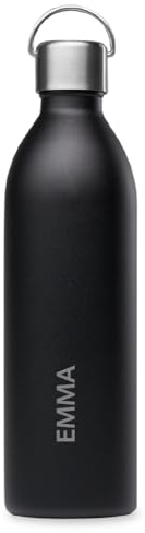 Qwetch - Bouteille Isotherme Active 1 Litre Personnalisée - Gourde avec Anse Inox Recyclé - 24h Froid et 12h Chaud - Etanche, Sans BPA & Compacte (Noir)